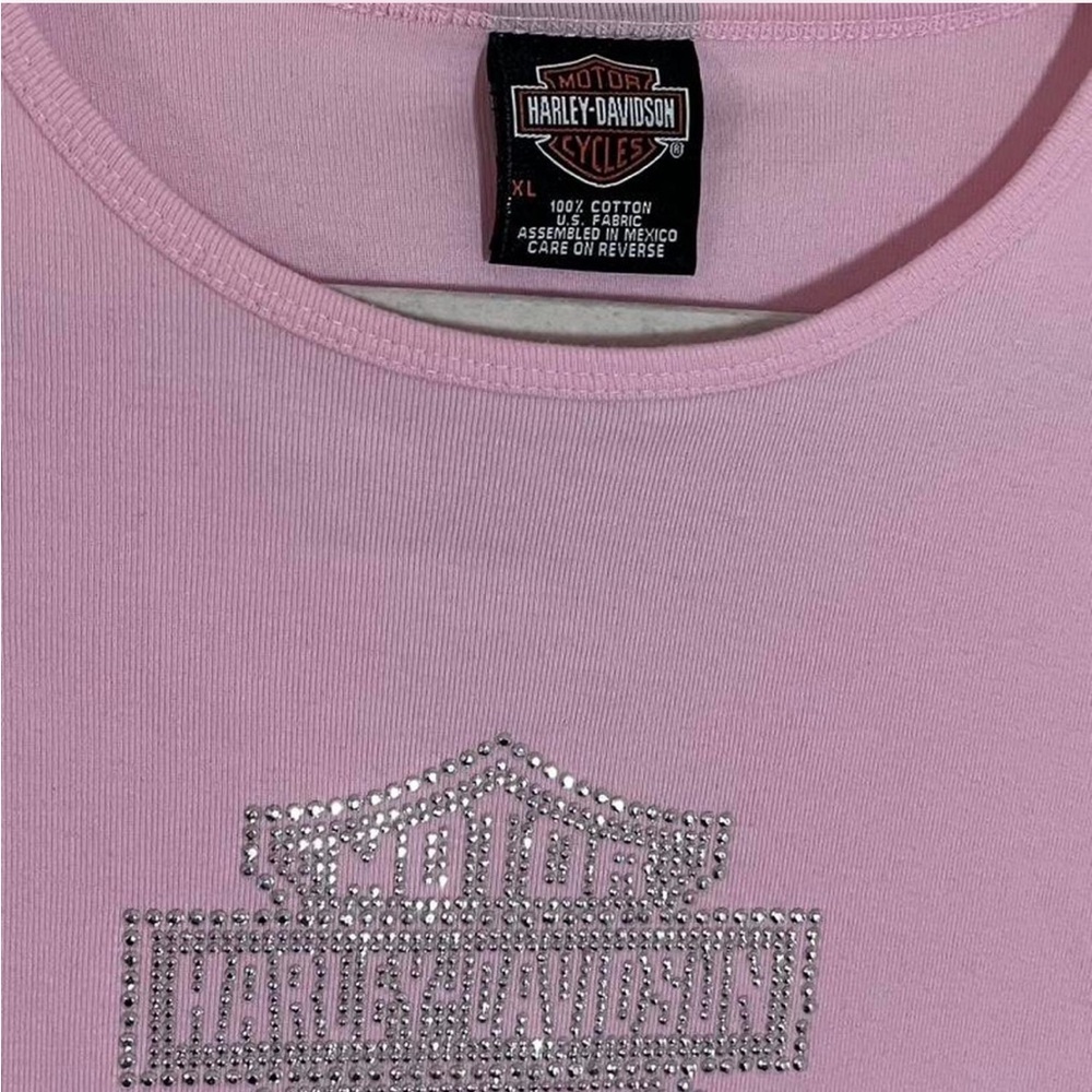 Harley-Davidson Pink Bling Logo Shirt XL | Cotton Biker Tee - Picture 4 of 6
